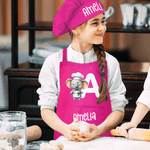 Personalized Cute Cartoon Animal Chef Adjustable Apron Chef Hat Set with Name and Initial Cooking Baking Accessories Birthday Holiday Gift for Kids