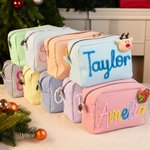 Sac de maquillage personnalisé à rayures avec nom et enroulement Cadeau de Noël essentiel pour les femmes