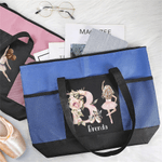 Personalized Cartoon Ballet Girl Large Capacity Tote Bag with Name and Mesh Pockets Christmas Birthday Gift for Friends Ballet Dance Lovers