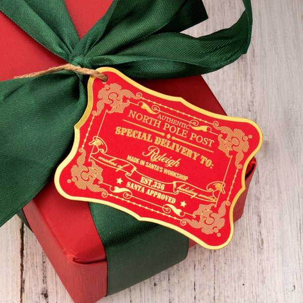 Gepersonaliseerde Kerstman Vintage Post Stijl Noordpool Post Label met Naam Cadeau Decor Kerstfeest Favoriet voor Familie Vrienden