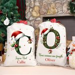 Sac Cadeau en Toile Personnalisé avec Nom et Texte Style de Bonnet de Père Noël  Cadeau de Noël pour la Famille et les Enfants
