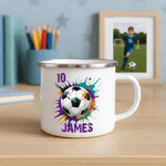 Personalised Splatter-Style Ball Elements 12 oz Enamel Mug with Name and Number Christmas Birthday Gift for Boys Girls