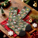 Personalized Multicolour 1-3 Pet Face Photos Christmas Hat Comfortable Mid-Calf Socks with Name Daily Use Christmas Gift for Pet Owners