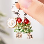 Personalised Christmas Tree Crystal Stud Earrings with Initial Dainty Jewellery Birthday Anniversary Christmas Gift for Women
