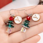 Personalised Christmas Tree Crystal Stud Earrings with Initial Dainty Jewellery Birthday Anniversary Christmas Gift for Women