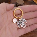 Gepersonaliseerde Donkere Draak Draagbare Sleutelhanger met Initiaalbedeltje Dagelijks Gebruik Verjaardagscadeau voor Drakenliefhebbers