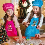 Personalisierte niedliche Weihnachten Rentier einstellbar Kind Schürze Koch Hut Set mit Namen und Tasche Kochen Weihnachtsgeschenk für Jungen Mädchen