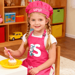 Personalized Cute Cartoon Animal Chef Adjustable Apron Chef Hat Set with Name and Initial Cooking Baking Accessories Birthday Holiday Gift for Kids