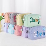 Gepersonaliseerd Multicolor Bloemen Lollipop Ontwerp Gestreept Make-up Tasje met Wikkel Naam Reizen Essentieel Verjaardagscadeau voor vrouwen