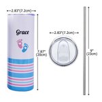 Vaso personalizado de 20 oz con nombre y pajita, con lazo y huella de pie, aislado, con manta de bebé impresa, regalo de cumpleaños y Navidad para una enfermera de UCIN