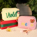 Sac de maquillage personnalisé à rayures avec nom et enroulement Cadeau de Noël essentiel pour les femmes