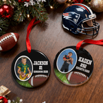 Personlig amerikansk fotboll fotoprydnad med namn nummer och år hem träddekoration julklapp för sportälskare