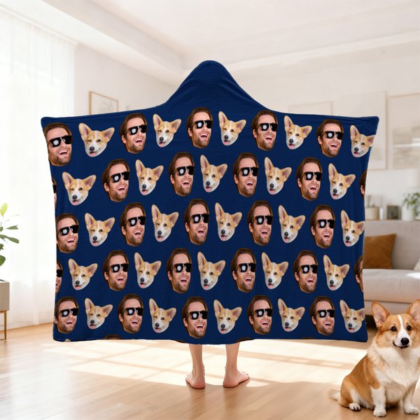 Personalized Funny Face Photo Multicolour Soft Hooded Blanket Christmas Party Gift for Friends Pet Lovers