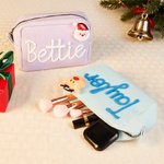 Sac de maquillage personnalisé à rayures avec nom et enroulement Cadeau de Noël essentiel pour les femmes