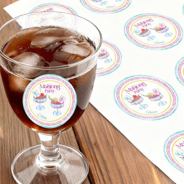 Personalized Mahjong Cocktail Pattern Waterproof Stickers with Name Gift Decor Mahjong Party Gift for Mahjong Lovers