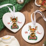 Personalisierte niedlichen Cartoon Rentier Weihnachten Lichter Schneeflocke Keramik Weihnachtsschmuck mit Namen Home Decor Weihnachtsgeschenk für Kinder Familie