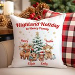 Personalisierte Hochlandkuh Familie Schneeflocke weichen Wurf Kissenbezug mit Namen Home Decor Weihnachtsgeschenk für Familie Hochland Kuh Liebhaber