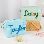 Gepersonaliseerd Multicolor Bloemen Lollipop Ontwerp Gestreept Make-up Tasje met Wikkel Naam Reizen Essentieel Verjaardagscadeau voor vrouwen