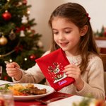 Personalized Cute Christmas Reindeer 100% Cotton Red Napkin with Name Table Decor Christmas Gift for Family Friends