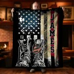 Personalized American Flag Soft Throw Blanket with Name Veterans Day Father's Day Birthday Gift for Soldiers Patriots