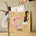 Sac en toile de jute personnalisé avec initiale et nom Accessoires de voyage Cadeau d'anniversaire et de Noël pour les amateurs de danse classique