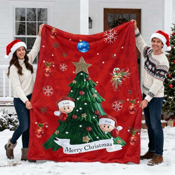 Personalised Christmas Tree Snowflake Soft Throw Blanket with 2-6 Names and Text Home Decor Christmas Gift for Family Friends