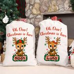 Personlig Snöflinga Söt Hjort Design Canvas Dragsko Presentpåse med Namn Julklapp till Barn Familj Vänner