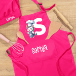 Personalized Cute Cartoon Animal Chef Adjustable Apron Chef Hat Set with Name and Initial Cooking Baking Accessories Birthday Holiday Gift for Kids