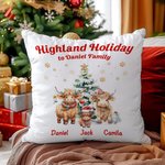 Personalisierte Hochlandkuh Familie Schneeflocke weichen Wurf Kissenbezug mit Namen Home Decor Weihnachtsgeschenk für Familie Hochland Kuh Liebhaber