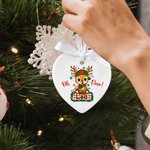 Personalisierte niedlichen Cartoon Rentier Weihnachten Lichter Schneeflocke Keramik Weihnachtsschmuck mit Namen Home Decor Weihnachtsgeschenk für Kinder Familie