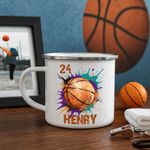 Personalised Splatter-Style Ball Elements 12 oz Enamel Mug with Name and Number Christmas Birthday Gift for Boys Girls
