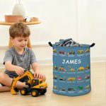 Building Fun One Load at a Time - Personalized Construction Truck Excavator Bulldozer Waterproof Laundry Basket - Gift for Boys Girls Truck Lovers