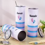 Vaso personalizado de 20 oz con nombre y pajita, con lazo y huella de pie, aislado, con manta de bebé impresa, regalo de cumpleaños y Navidad para una enfermera de UCIN