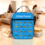 Personalised Construction Lorry Excavator Bulldozer Insulated Lunch Bag with Name Portable Picnic Back to School Gift for Boys Lorry Lovers
