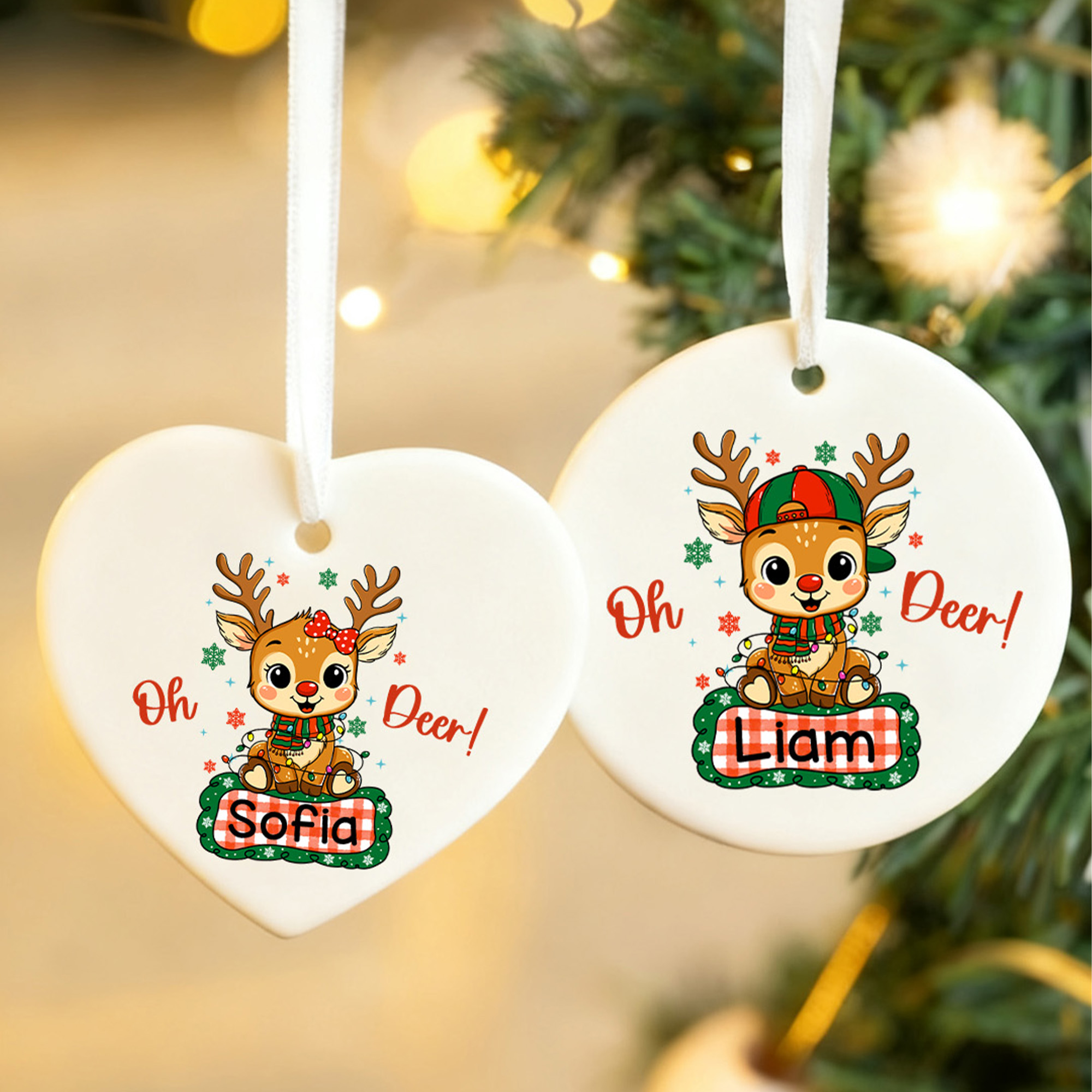 Ornement de Noël personnalisé en céramique avec nom Cadeau de Noël pour les enfants et la famille