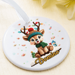 Personalised Christmas Elk Heart Round Ceramic Ornament with Name Tree Decor Christmas Gift for Family Friends