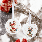 Personalised Christmas Elk Heart Round Ceramic Ornament with Name Tree Decor Christmas Gift for Family Friends