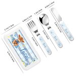 Personalisierte niedlichen Hochland Kuh Safe Edelstahl Gabel Löffel Messer 3 Stück Besteck Set mit Namen und Fall zurück zu Schule Geburtstag Geschenk für Jungen Mädchen