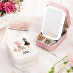 Personalised Cartoon Ballet Girl PU Leather Jewellery Box with Name and LED Three-Color Makeup Mirror Travel Essential Birthday Gift for Her