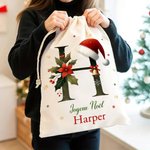 Sac Cadeau en Toile Personnalisé avec Nom et Texte Style de Bonnet de Père Noël  Cadeau de Noël pour la Famille et les Enfants