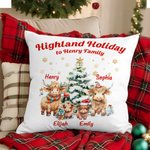 Personalisierte Hochlandkuh Familie Schneeflocke weichen Wurf Kissenbezug mit Namen Home Decor Weihnachtsgeschenk für Familie Hochland Kuh Liebhaber