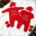 Personalisierte Stern-Muster erste Weihnachten 100% Baumwolle Baby Strampler Hut Outfit mit Geschenk-Box und Name Babys erste Weihnachten Baby Dusche Geschenk für Neugeborene