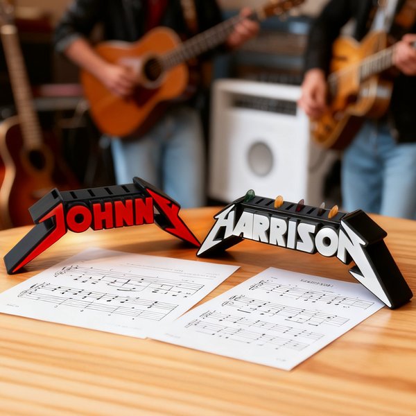 Personalised 3D Printed Heavy Metal Band Style Guitar Pick Holder with Text Music Studio Daily Use Gift for Guitarist Music lover