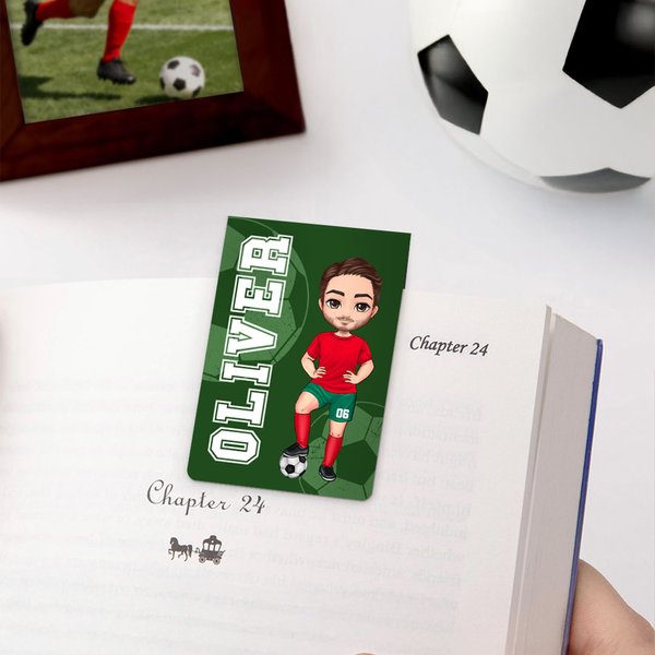 Personalized Soccer Cartoon Character Magnetic Bookmark Clip with Name and Number Birthday Christmas Gift for Soccer Lovers Bookworms