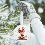 Personalised Christmas Elk Heart Round Ceramic Ornament with Name Tree Decor Christmas Gift for Family Friends