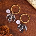 Gepersonaliseerde Donkere Draak Draagbare Sleutelhanger met Initiaalbedeltje Dagelijks Gebruik Verjaardagscadeau voor Drakenliefhebbers