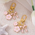 Personalised Pink Bow Flower Portable Keychain Bag Charm with Initial  Daily Use Birthday Christmas Gift for Bow Lovers Women