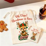 Personlig Snöflinga Söt Hjort Design Canvas Dragsko Presentpåse med Namn Julklapp till Barn Familj Vänner