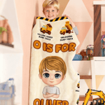 Personalized Excavator Cartoon Character Soft Throw Blanket with Name and Initial Nursery Room Decor Birthday Gift for Boys Girls