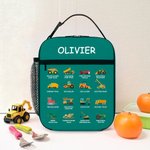 Personalised Construction Lorry Excavator Bulldozer Insulated Lunch Bag with Name Portable Picnic Back to School Gift for Boys Lorry Lovers